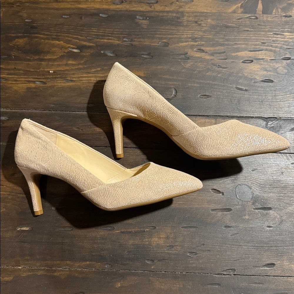 Alex Marie-Textured Beige Leather Heels